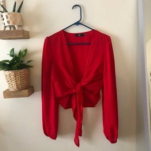 Long sleeve Cropped Tie Top
